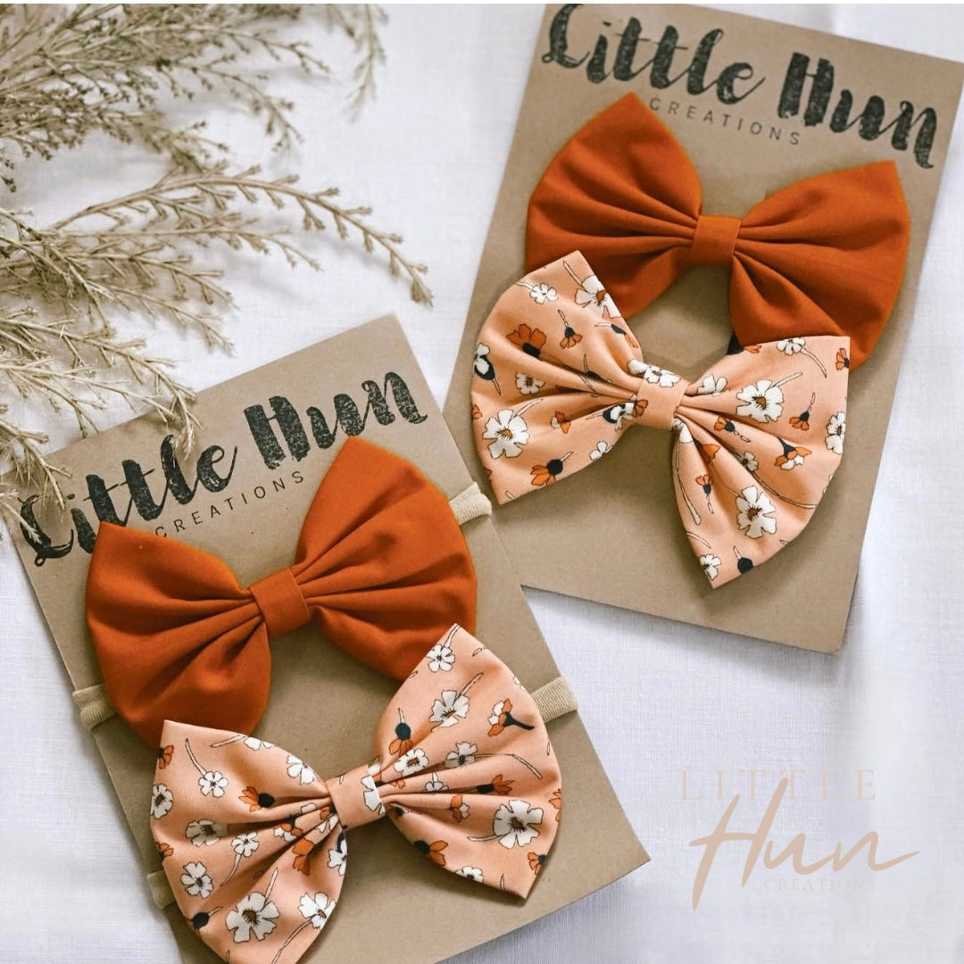 Hair Bows - Floral and Rust