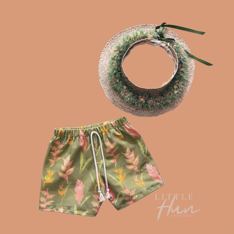 Everyday Keiki Shorts - Coral Tropical Floral