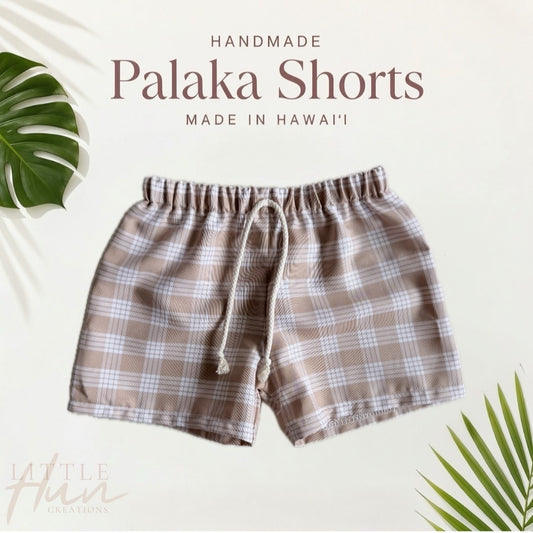 Everyday Keiki Shorts - Beige Palaka